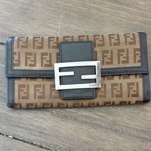 Fendi Brown and Black Logo Clutch